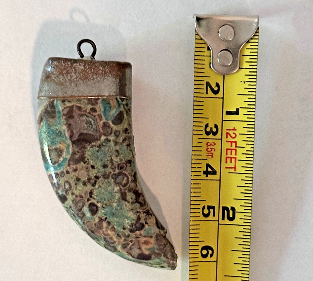 Unbranded Natural Stone Jasper Horn Tusk Shaped Statement Pendant Green Brown 5"